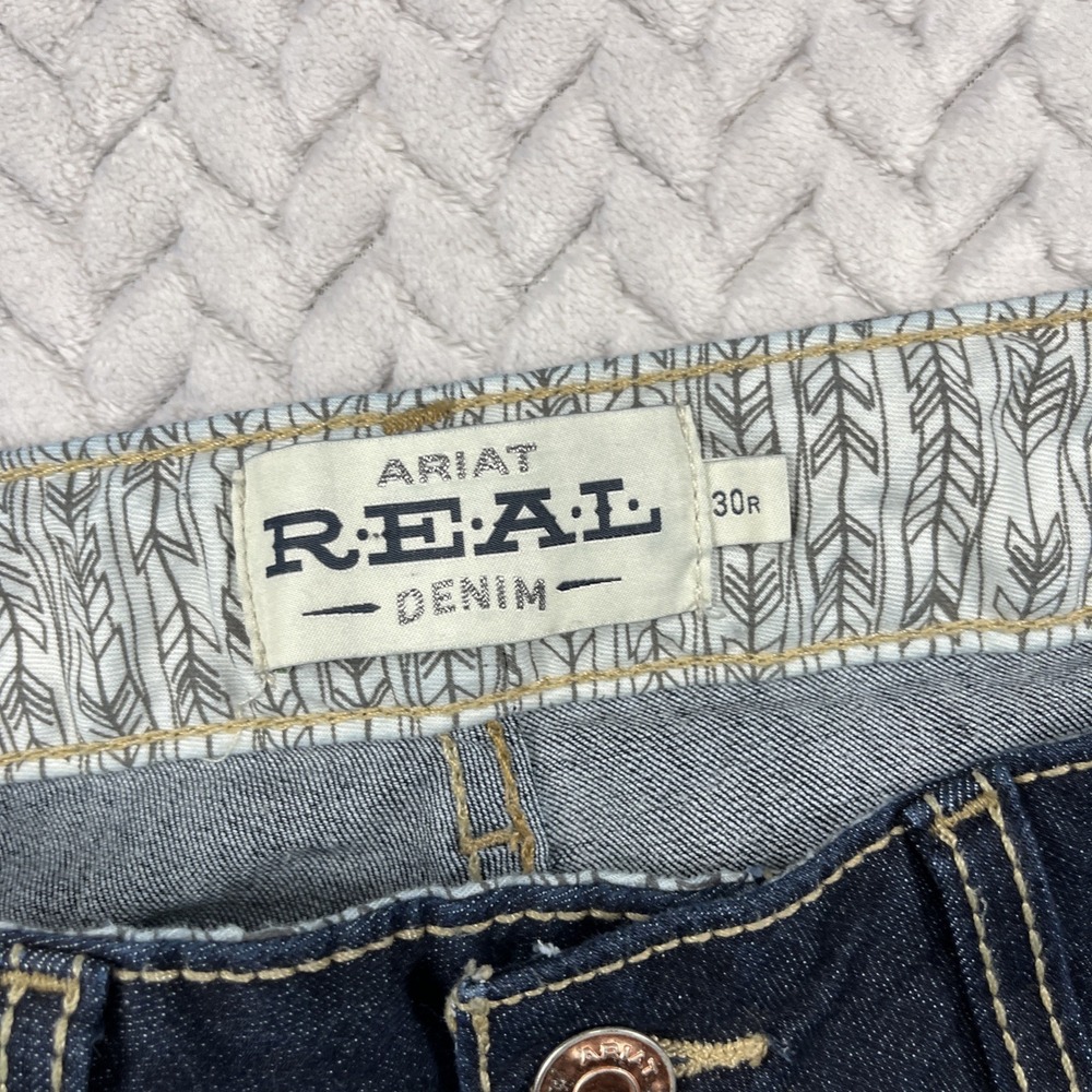 Ariat Real Denim Jeans Womens 30R Jocelyn Dark Wash Mid Rise Boot Cut 32x35" - Picture 7 of 12